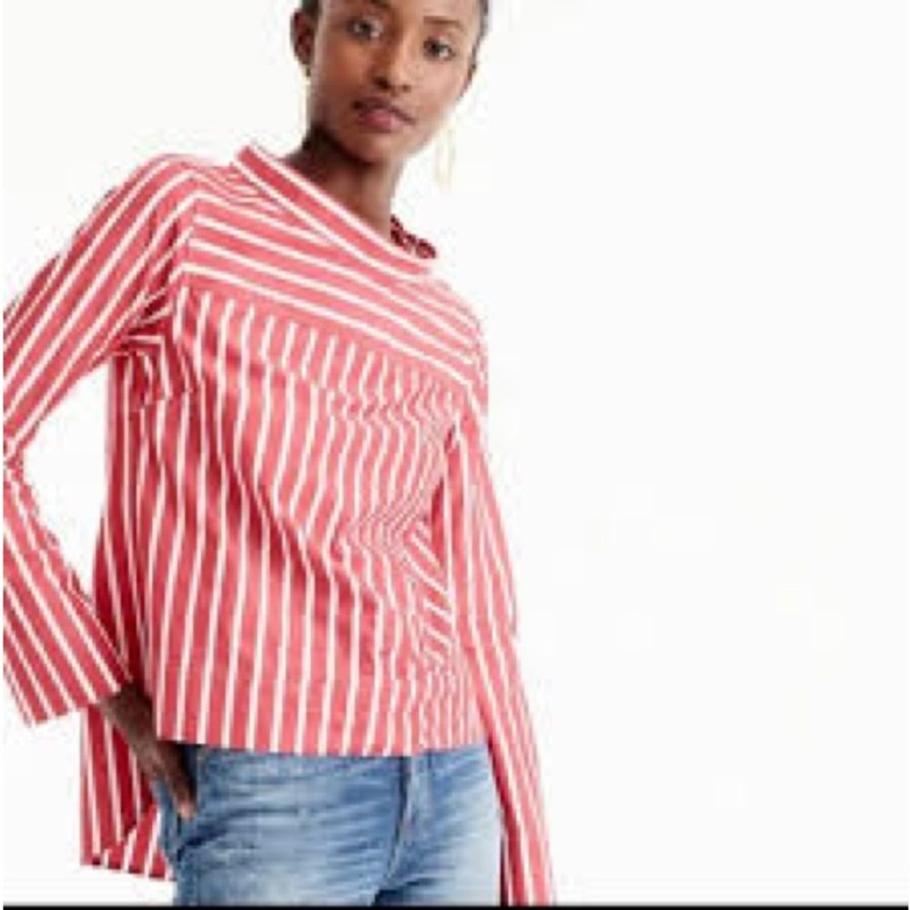 J. Crew | Red and White Funnel Neck Blouse size 10